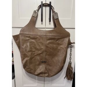 Pulicati Brown Leather Hobo Tote Shoulder Bag Made In Italy Fringe Metal Charm